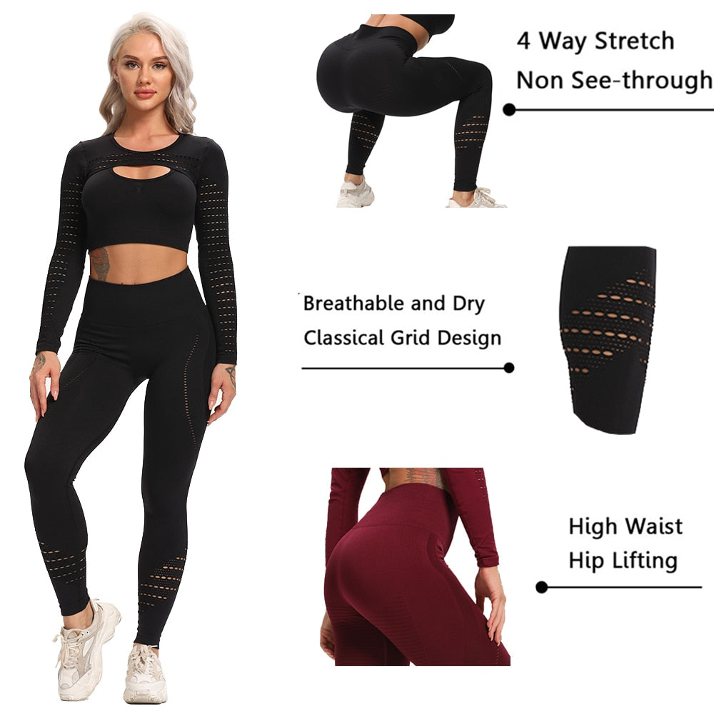 Sizes: S-XL Women's 2 Piece Seamless Yoga Sports Sets, Fitness Leggings Gym Clothing