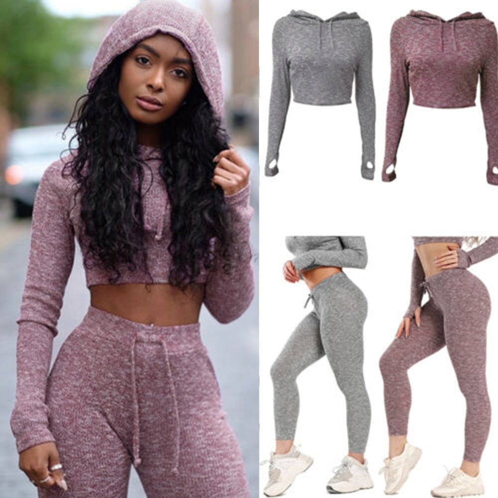 Sizes: S-L Women's Hooded Fitness Yoga Sets, Sexy Sports Outfit Athletic Wear