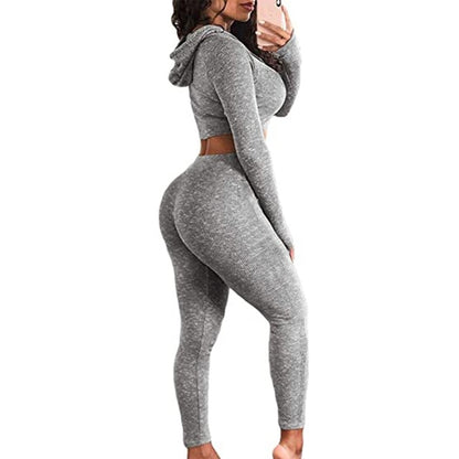 Sizes: S-L Women's Hooded Fitness Yoga Sets, Sexy Sports Outfit Athletic Wear